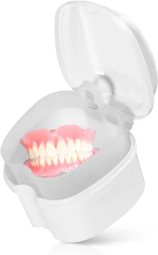 Vista 26 de KISEER Caja de baño de dentadura negra con soporte para tazas, contenedor de remojo con cesta coladora para limpieza de viajes