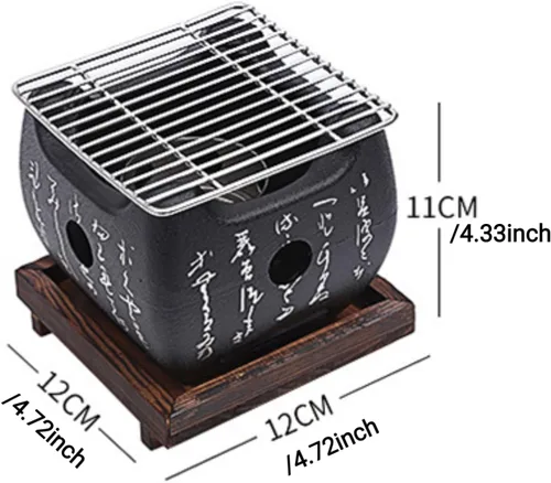 Vista 3 de Parrilla de barbacoa japonesa - Estufa de carbón portátil con placa de barbacoa y accesorios