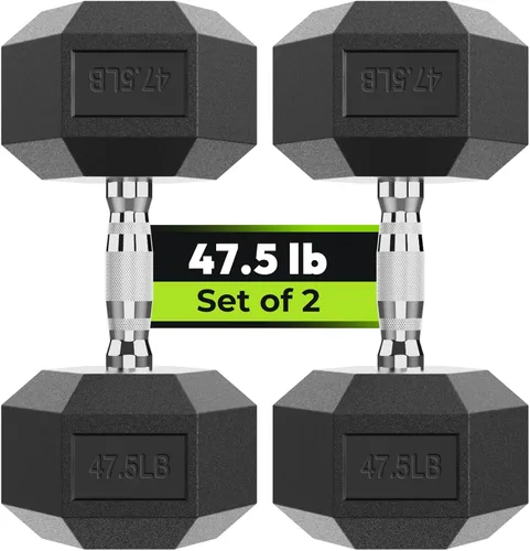Vista 32 de HANDBODE Juego de 2 mancuernas hexagonales de 2.5 a 65 libras con revestimiento de goma, mancuernas para ejercicio y fitness, peso de mano