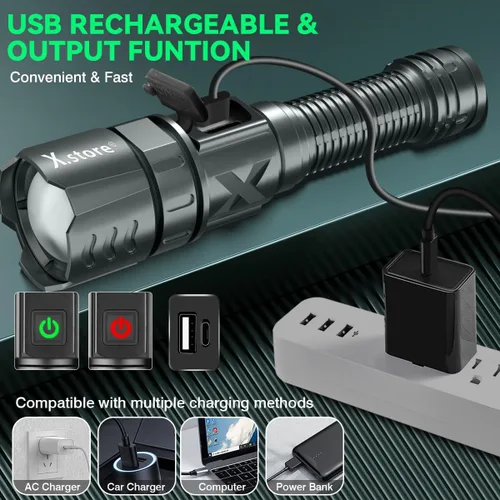 Vista 5 de Linterna táctica LED, diseño personalizado XHP70 Picatinny Rail Mount Linterna Rifle Light linternas eléctricas, 5 modos impermeables con función