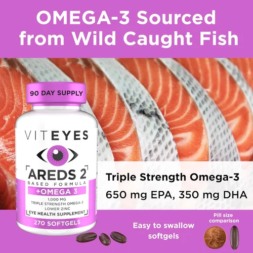 Vista 4 de Viteyes AREDS 2 + Omega-3 cápsulas blandas de apoyo macular, más omega-3 de triple fuerza (650 mg EPA, 350 mg DHA) para la salud del corazón
