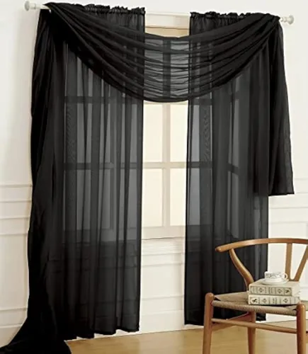 Vista 2 de YHSF Elegante juego de bufanda de cortina transparente, cortinas de gasa de poliéster ligero con bolsillo para barra con cenefa transparente