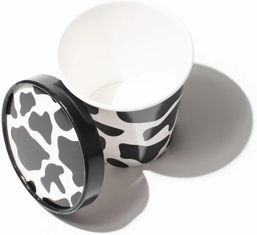 Vista 5 de UNIQ 250 recipientes de helado de 16 onzas y tapas con estampado de vaca, recipientes de papel para llevar para alimentos calientes o fríos