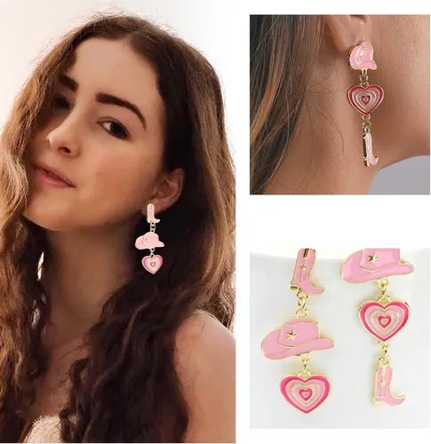 Vista 5 de Pendientes de bota vaquera occidental, botas de vaquera para mujer, botas de perlas brillantes con diamantes de imitación, aretes colgantes, regalos