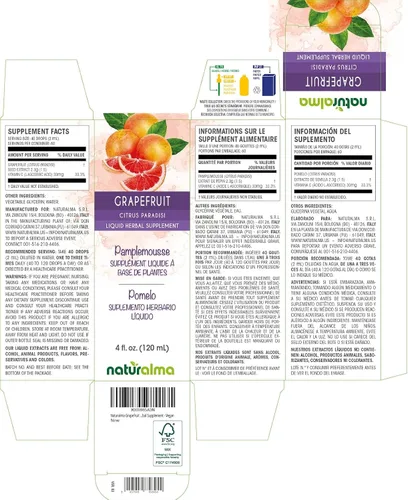 Vista 2 de Naturalma Grapefruit (Citrus paradisi) Tintura de semillas sin alcohol - Enriquecido con vitamina C - Extracto líquido de 4 onzas líquidas en gotas