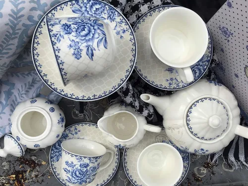 Vista 9 de Juego de té de China de 11 piezas (sueño azul), servicio de té de China, juego de té para adultos, tazas de té, tetera de China, servicio de té