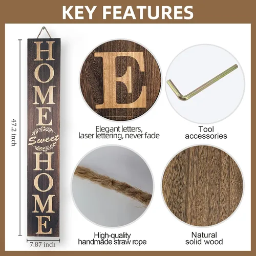Vista 2 de Home Sweet Home - Letrero de bienvenida para puerta delantera, 47 pulgadas, rústico, al aire libre, letrero de bienvenida para puerta delantera