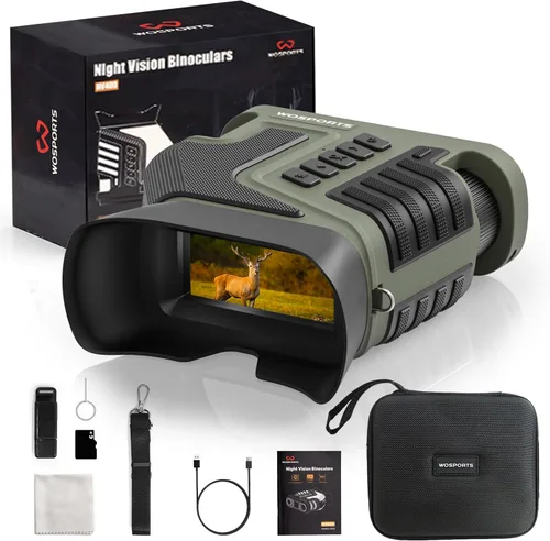 WOSPORTS Gafas de visión nocturna 4K, zoom óptico de 10X y digital de 8X, rango infrarrojo de 1315 pies, batería recargable de 5000 mAh, IPX Verde