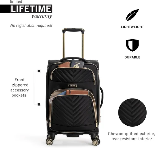 Vista 2 de Kenneth Cole Reaction Chelsea - Sarga de poliéster expandible de 20 pulgadas, Negro -, Chelsea - Maleta extensible Chevron Softside de 8 ruedas
