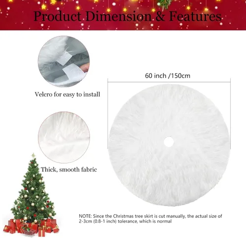 Falda de árbol de Navidad de 60 pulgadas, piel sintética gruesa extra grande, terciopelo de felpa blanco para decoración de fiesta de Navidad