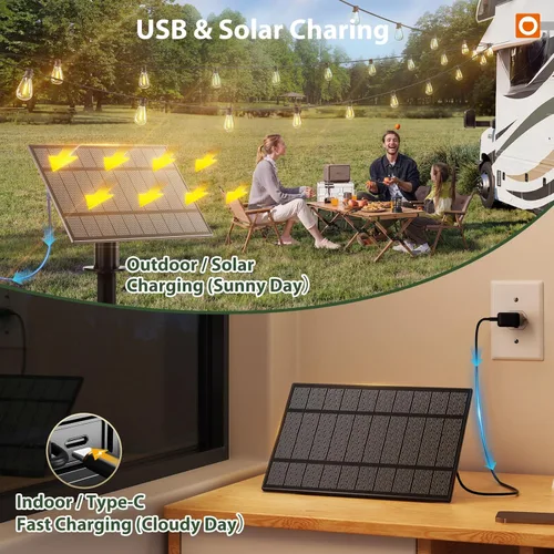 Vista 5 de addlon Tira de luces solares de 54 pies (48 pies + 6) para exteriores, impermeable, con puerto USB y control remoto, luces solares para patio