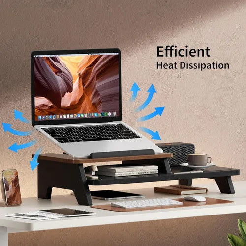 Vista 10 de AFOOYO - Soporte ajustable para portátil de 2 niveles, elevador con ventilación y refrigeración, organizador ergonómico para escritorio