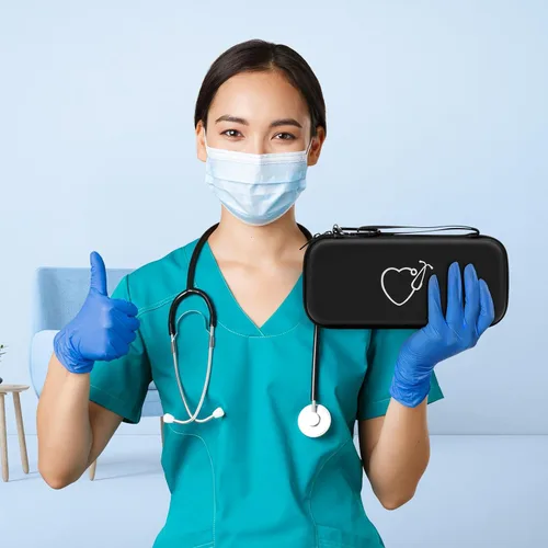 Vista 7 de Funda para estetoscopio Littmann Classic III, Lightweight II S.E de 3M, Acoustica Deluxe de MDF, espacio para accesorios de enfermera y equipo Negro