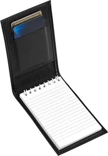 Vista 2 de D&K Portanotas de Cuero Negro con Tejido de Canasta para Blocs de Notas de 3x5, Cuaderno de Bolsillo Rellenable con Billetera para Aplicación