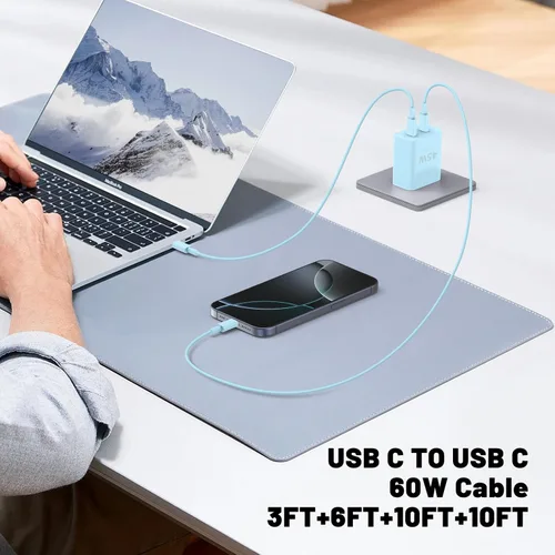 Vista 6 de Cargador Samsung súper rápido tipo C, bloque de cargador rápido USB C de 45 W de doble puerto [paquete de 2] y cable USB C extralargo de 60 W