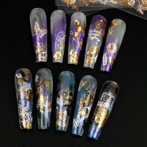 Vista 7 de Calcomanías para uñas de Acción de Gracias, hojas de arce, hojas de zorro, calcomanías de uñas autoadhesivas 3D, accesorios para Acción de Gracias