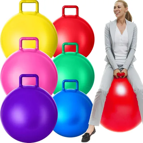Vista 12 de Lewtemi 6 unidades de bola de tolva para carnaval al aire libre, pelota inflable de salto de 20 pulgadas con mango y bomba de aire para ejercicio
