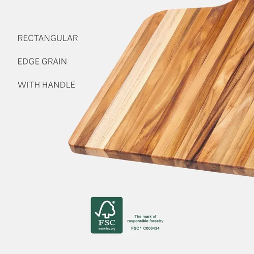 Vista 3 de Tabla de cortar de teca - Tabla de cortar rectangular gourmet con mango (20 x 14 x 0.75 pulgadas) - Por Teakhaus