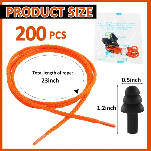 Vista 2 de Xuhal 200 pares de tapones para los oídos con cable de silicona con cable envueltos individualmente, tapones para los oídos reutilizables con Negro