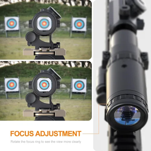 Vista 3 de Feyachi RS-30 Red Dot Sight 2 MOA con lupa de punto rojo M37/M57, aumento 1.5X -5X, botón de liberación abatible a izquierda/derecha, montaje