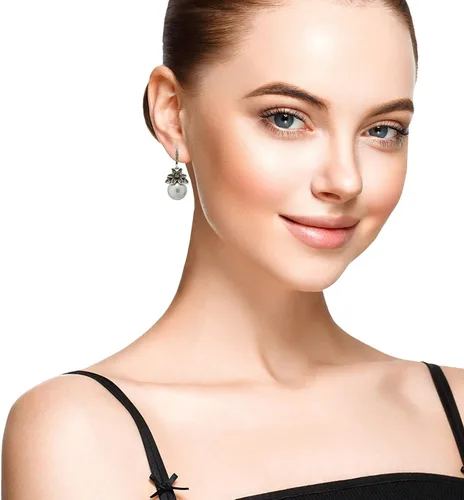 Vista 6 de Pearl earrings S925 sterling silver pearl pendant earrings for women