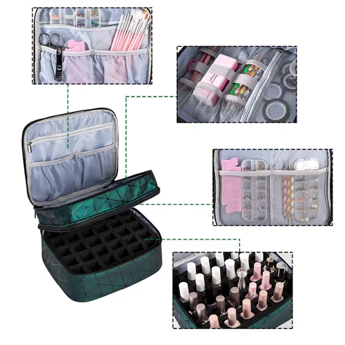 Vista 3 de Bolsa organizadora de esmalte de uñas, bolsa de viaje para esmalte de uñas, organizador de suministros de manicura con capacidad para 30 botellas