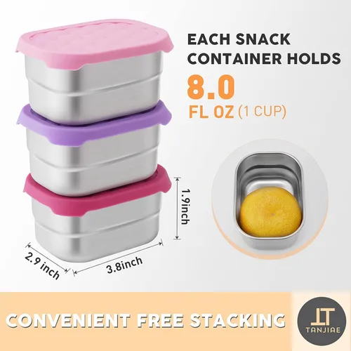 Vista 3 de Tanjiae Recipientes Pequeños (1 Taza) de Acero Inoxidable para Bocadillos para Niños Recipientes de Comida Fáciles de Abrir a Prueba de Fugas