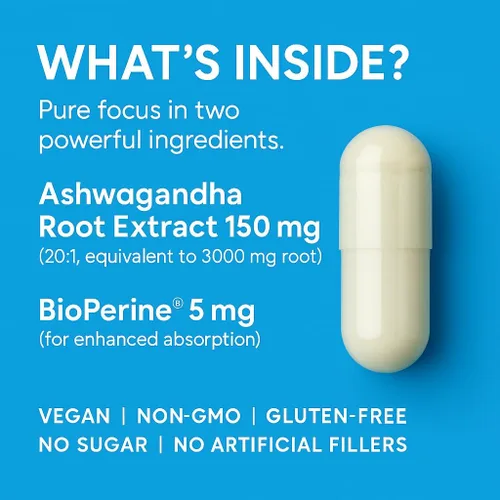 Vista 3 de Ashwagandha Extra Strength Stress Aumenta la energía Apoyo inmunológico y cognitivo Fórmula sin OMG 60 cápsulas