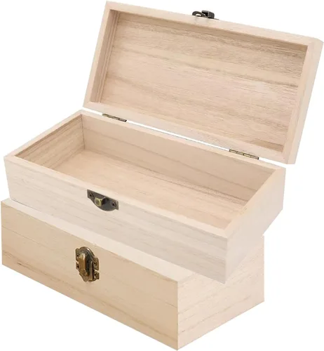 Vista 7 de 2 piezas de cajas de madera con tapa con bisagras, caja de madera pequeña, caja de madera vintage, caja de almacenamiento de madera, cajas
