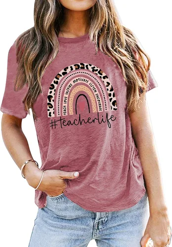 Vista 24 de Camisetas para profesores de ABCD para mujer, camiseta de manga corta para B-Negro