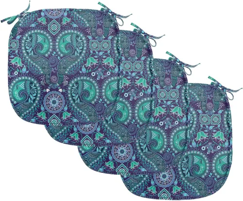 Vista 182 de Lunarable Juego de 4 cojines de asiento para silla, diseño de pétalos de flores de iris florecientes, arte de forma desgastada, acolchado de asiento