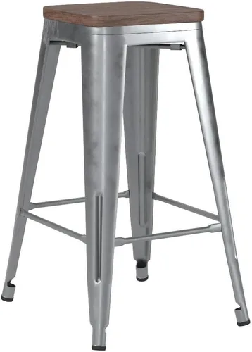 Vista 14 de Yongchuang Taburetes de bar de metal de 30 pulgadas, juego de 4 taburetes de bar apilables sin espalda, taburetes de altura de barra con parte