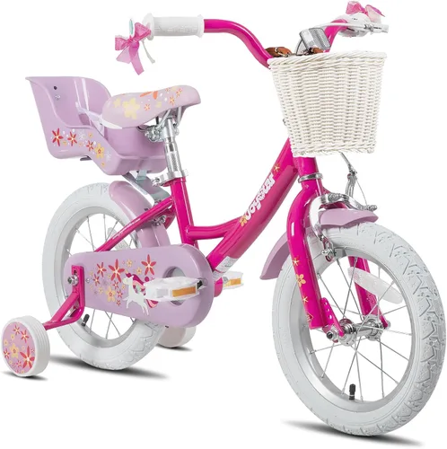 JOYSTAR Unicorn Kids Bike for Girls Ages 2-9 Years Old, 12 14 16 18 Inch Kids Bike with Training Wheels, Doll Seat, Streamers and Basket, Toddler