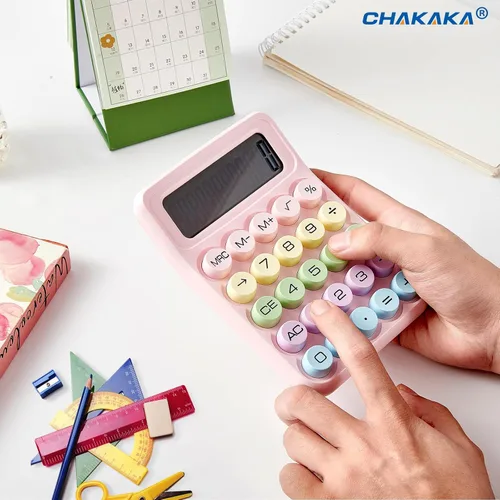 Vista 5 de Calculadora electrónica, pantalla LCD grande de 12 dígitos, calculadoras de escritorio pequeñas, básica rosa con botones grandes, calculadora