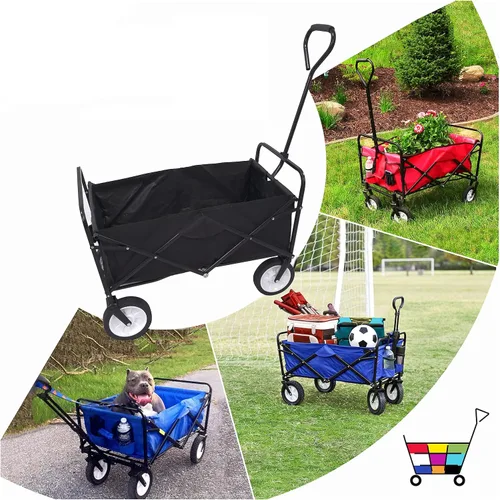 Vista 2 de Carro plegable multifunción negro para exteriores, ruedas portátiles para uso público, camping, comestibles, compras, transporte de niños, picnic