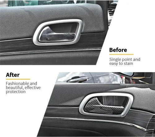 Vista 7 de Hoolcar Cubierta interior para manija de puerta para Jeep Grand Cherokee 2011-2020, fibra de carbono