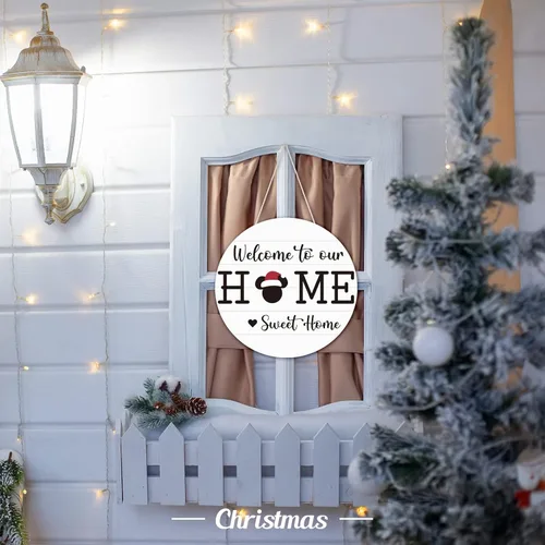 Vista 5 de 13 letreros de bienvenida de temporada para puerta delantera, intercambiables, coronas, de madera rústica, letreros colgantes de bienvenida a