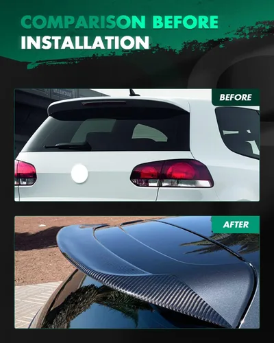 Vista 6 de SCITOO Alerón de techo de ventana trasera de fibra de carbono para 2010-2013 para Volkswagen Golf 6 GTI Alerón de techo de ventana trasera negro