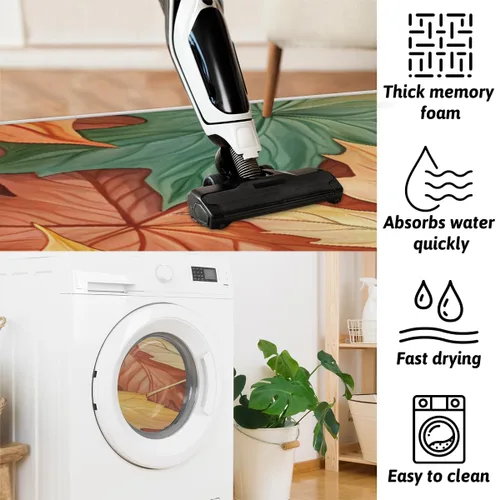 Vista 5 de cfpolar Colorful Maple Leave Bathroom Rugs Non-Slip Bath Rug Microfiber Bath Mat Absorbent Kitchen Mats and Rugs Machine Washable Oval Plush Floor