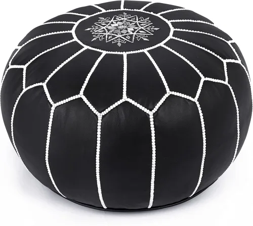 Marrakesh Gallery Puf Redondo de Cuero Genuino Sin Relleno - Otomana Marroquí Reposapiés, Funda de Reposapiés - Decoración Boho - Sala de Estar