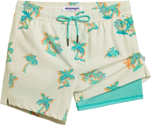 maamgic Traje de baño para hombre de 5 pulgadas con forro de compresión, pantalones cortos de natación 2 en 1, elásticos, de secado rápido con