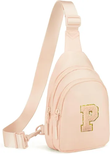 Vista 67 de Viverte Pequeña bolsa con inicial para niñas y mujeres, bonita cangurera cruzada de regalo
