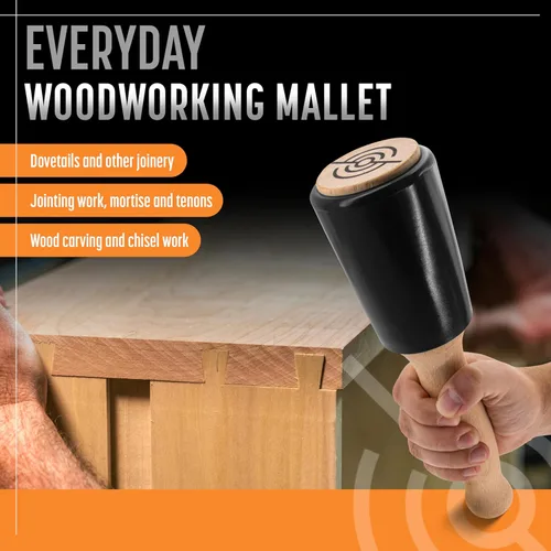 Vista 4 de Mazo de tallado de madera de precisión de 15 onzas para carpintería, cómodo mango de madera que reduce la fatiga de la mano, cabeza de uretano que