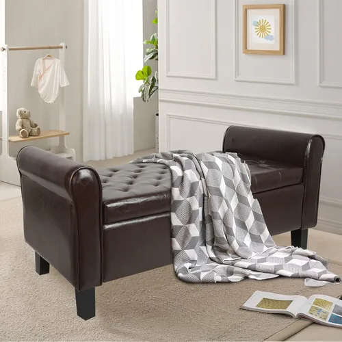 Vista 4 de Babion Banco otomano de almacenamiento con brazos, banco de extremo de cama para dormitorio, banco de almacenamiento con botones para entrada, sala