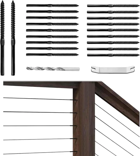 Vista 8 de Muzata Paquete de 40 Kit de Herrajes para Barandilla de Cable Negro de 1/8", Tirafondos de Expansión con Rosca Izquierda y Derecha para Poste