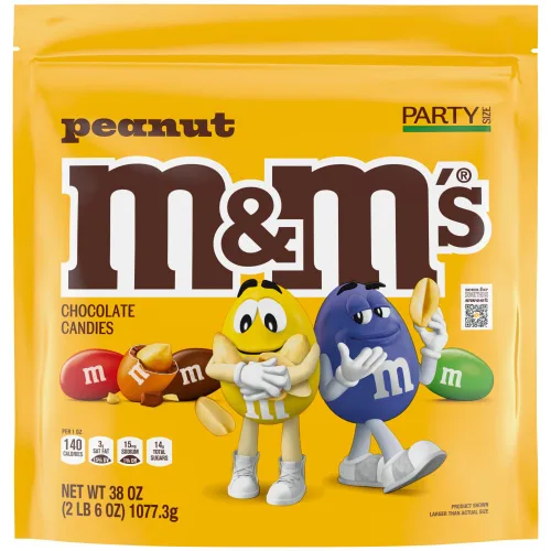 Vista 4 de M&M'S Dulces de Chocolate con Leche y Maní Paquete a Granel, Tamaño de Fiesta, Bolsa de 38 oz