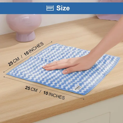 Vista 9 de JOYMOOP Paños de limpieza de microfibra, paquete de 18, 10 x 10 pulgadas, color azul, reutilizables, sin pelusas, súper absorbentes, para limpieza