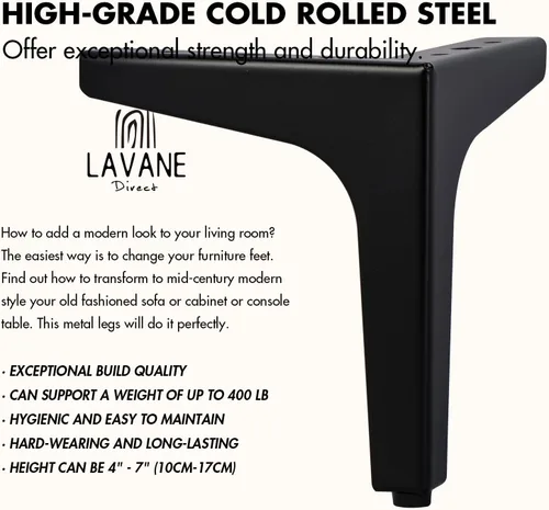 Vista 3 de La Vane Patas de metal para muebles de 4 pulgadas, juego de 4 – patas de repuesto modernas de triángulo de diamante negro para bricolaje, patas