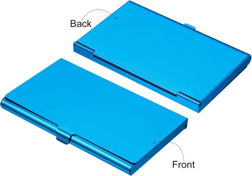 Vista 3 de PATIKIL Soporte para tarjetas de visita, cubierta abatible de aleación de aluminio, funda delgada para tarjetas de identificación para mujeres y Azul