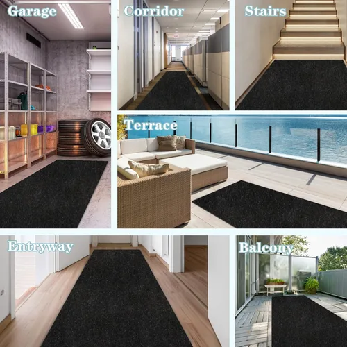 Vista 7 de Alfombra de pasillo de 2 pies x 2 pies, alfombra de utilidad AYOHA de 2'-82' para pasillo de entrada, pasillos, balcón, garajes, alfombras con Negro